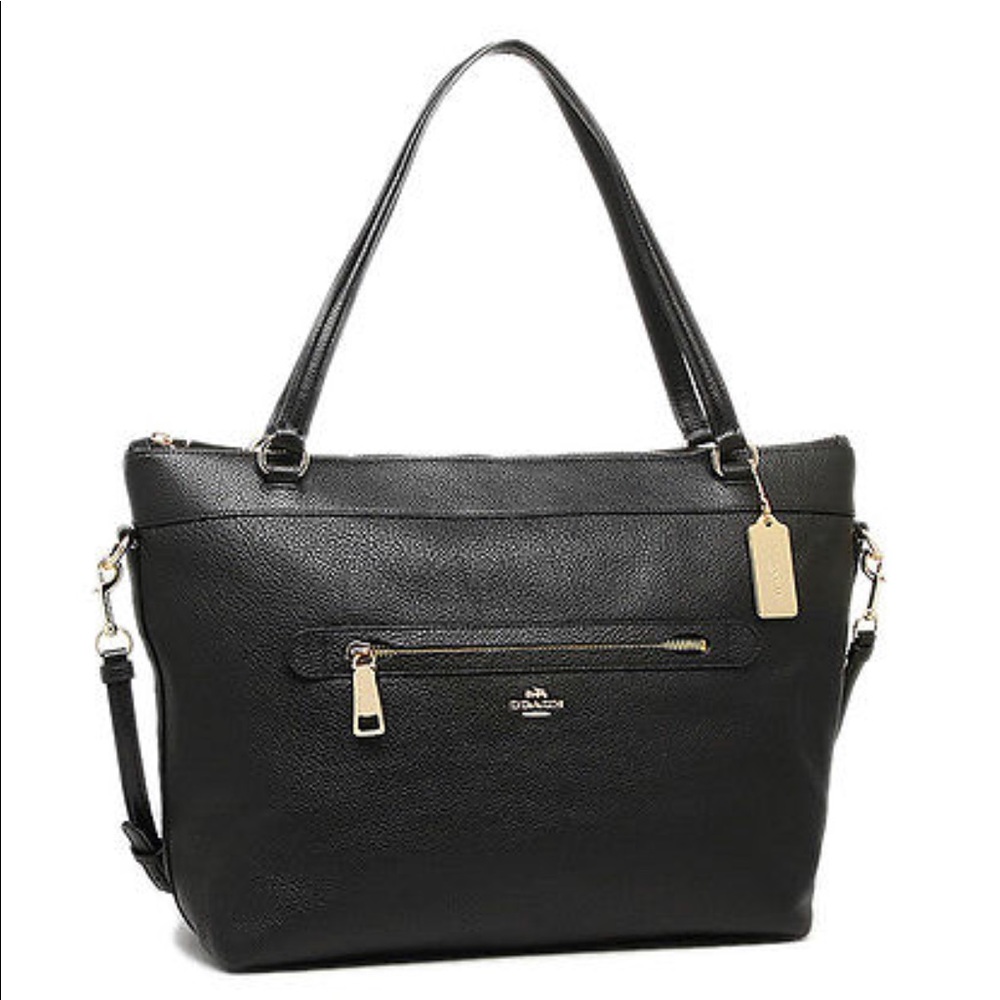Coach Tyler Pebble Leather Zip Tote Black - Picture 3 of 8